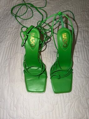 EGO Neon Green Strappy Lace-Up Heeled Sandals